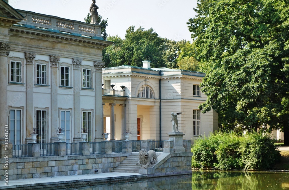 The baroque Lazienki Palace (Palac Lazienkowski) and gardens located in the Royal Baths Park in Warsaw