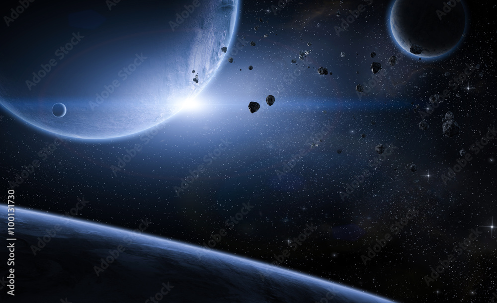 Fototapeta premium Space scene with planets and meteors