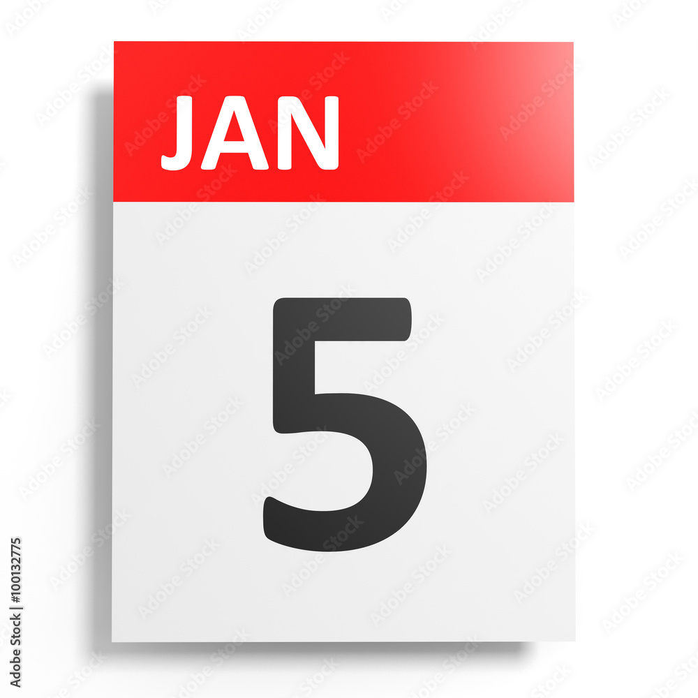 Calendar on white background. 5 January.