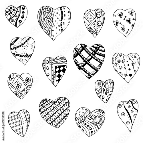 Set of hand drawn hearts