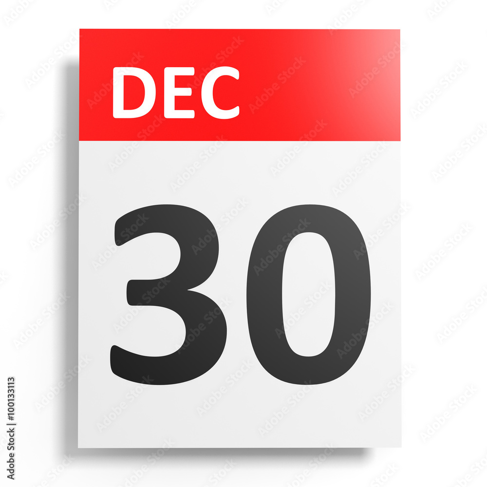 Calendar on white background. 30 December. Calendar on white background. 30 December.