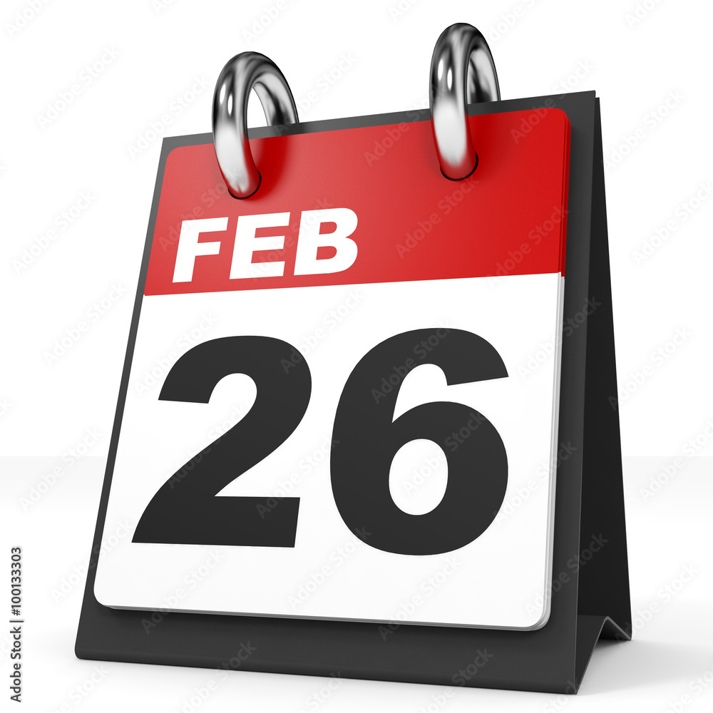 Calendar on white background. 26 February. Calendar on white background. 26 February.