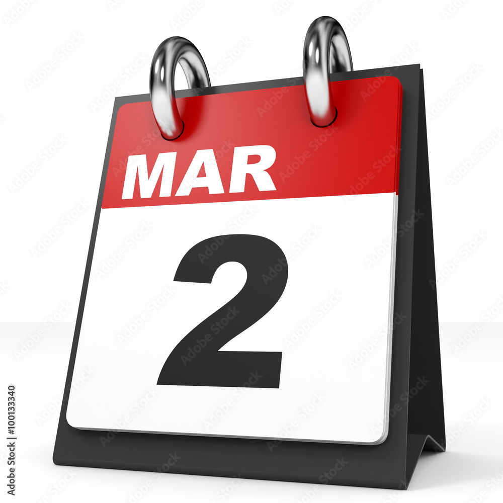 Calendar on white background. 2 March. Calendar on white background. 2 March.