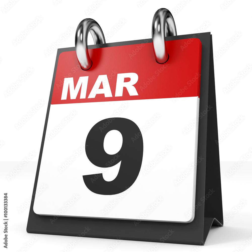 Calendar on white background. 9 March. Calendar on white background. 9 March.