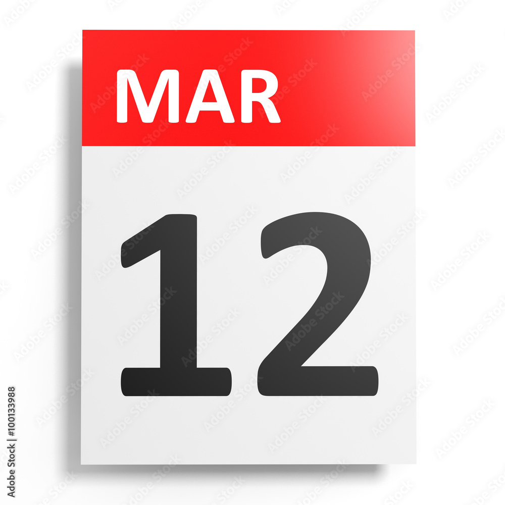 Calendar on white background. 12 March. Calendar on white background. 12 March.
