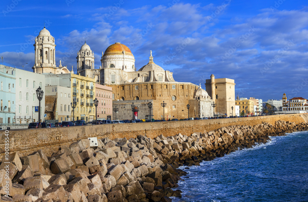 Cadiz - beautiful city in south of Spain, view with cathedral