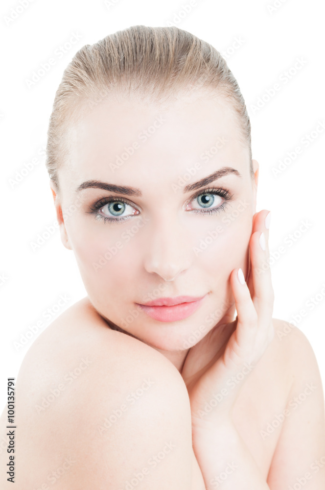Attractive woman touching her beautiful face Attractive woman touching her beautiful face