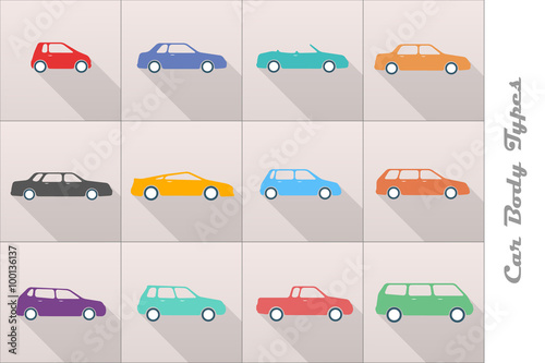 vector stylized different types of car body icons