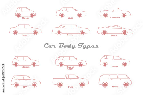 vector stylized different types of car body icons