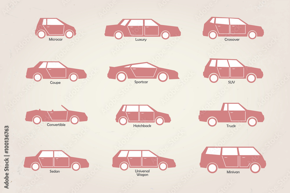 vector stylized different types of car body icons