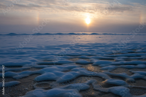 Frozen Baltic sea in evening