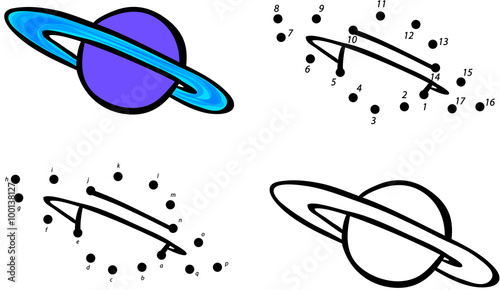 Planet Saturn and its rings. Vector illustration. Coloring and d