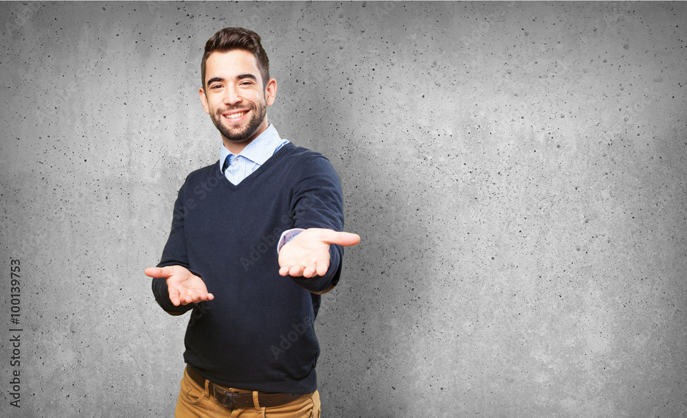 man offering something man offering something