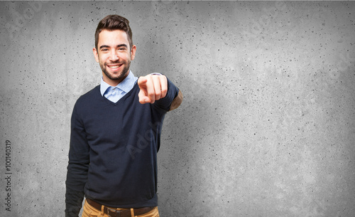 cool man pointing to front