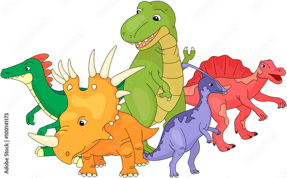Naklejka premium Styracosaurus, spinosaurus, tyrannosaur, stegosaurus and parasau