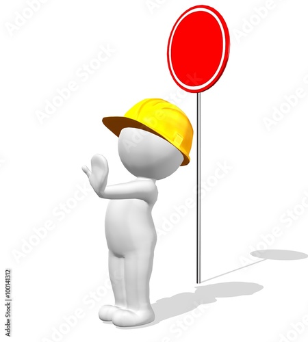 3d small people in stopping pose. 3d image. White background.