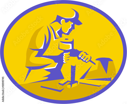 Stonemason Working Marble Oval Retro