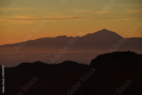 Pico Del Teide  Tenerife  Spain.  Telephoto sunset image of the volcano and highest peak in Spain at 3716 metres.