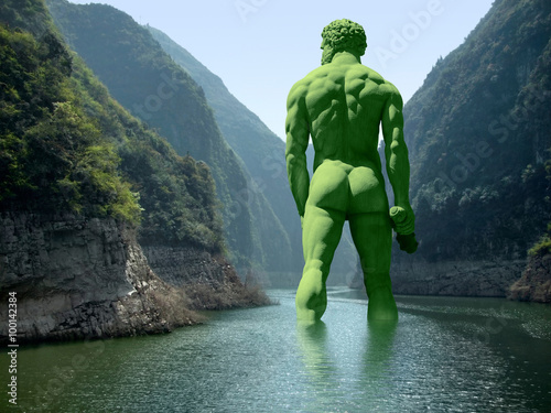 river with green giant photo