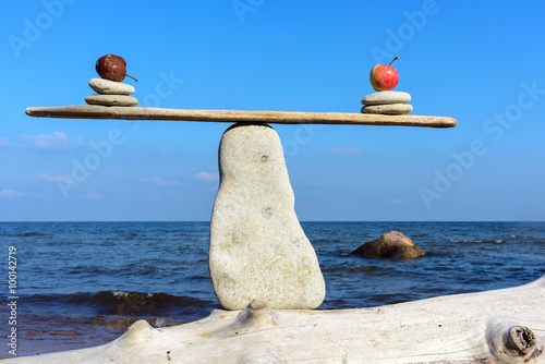 Apples on narrow plank