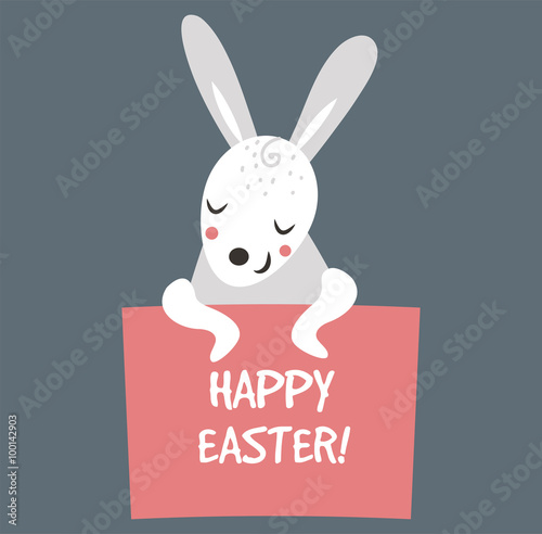 Cute bunny holding banner cute vector style