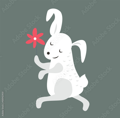 Cute bunny holding flower cute vector style.