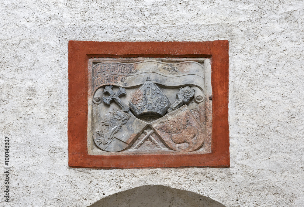 Coat of Arms closeup in fortress Hohensalzburg. Salzburg, Austria.