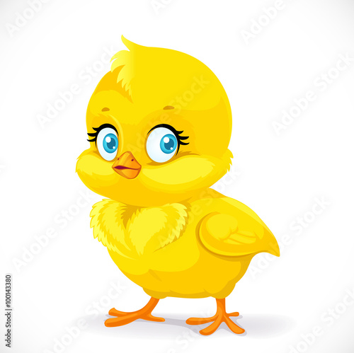 Fényképezés Little cute yellow cartoon chick isolated on a white background