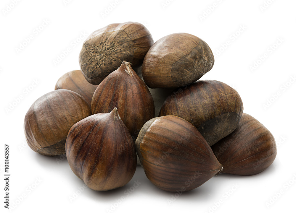 Heap of fresh chestnuts isolated on white background. Heap of fresh chestnuts isolated on white background.
