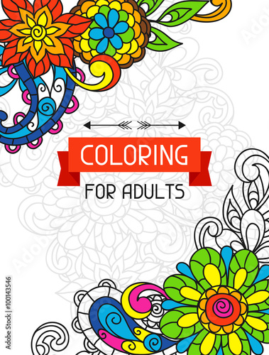 Adult coloring book design for cover. Illustration of trend item to relieve stress and creativity