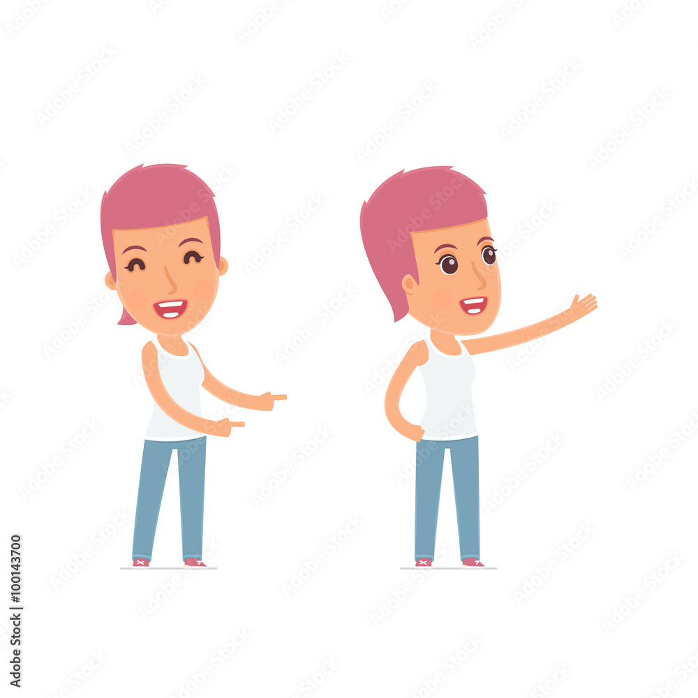 Happy and Cheerful Character Blogger Girl making presentation us Happy and Cheerful Character Blogger Girl making presentation us