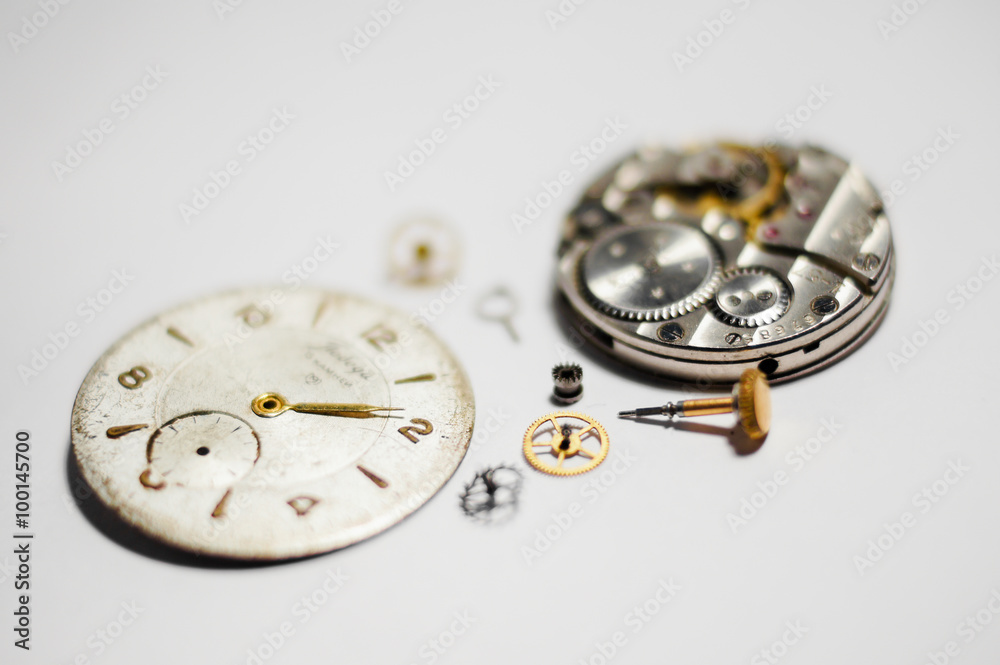 clock mechanism closeup old broken