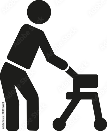 Old man with walking frame icon