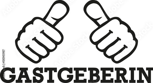 Female host german word with thumbs