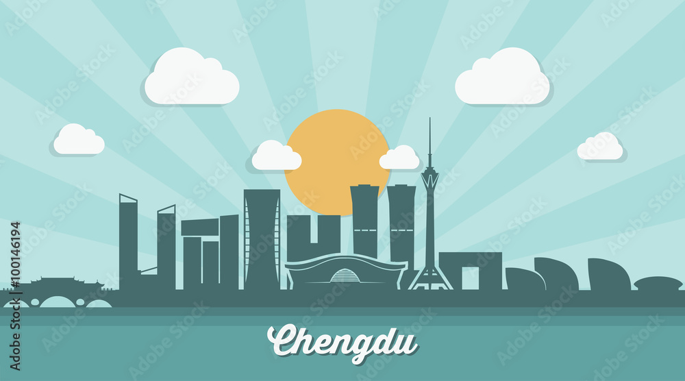 Chengdu skyline - vector illustration