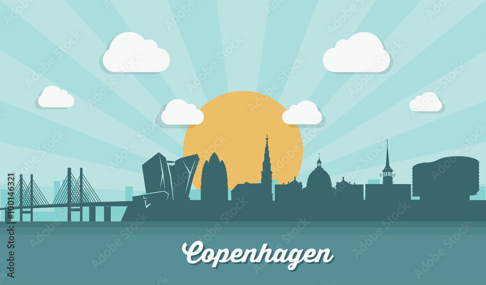 Copenhagen skyline - flat design 