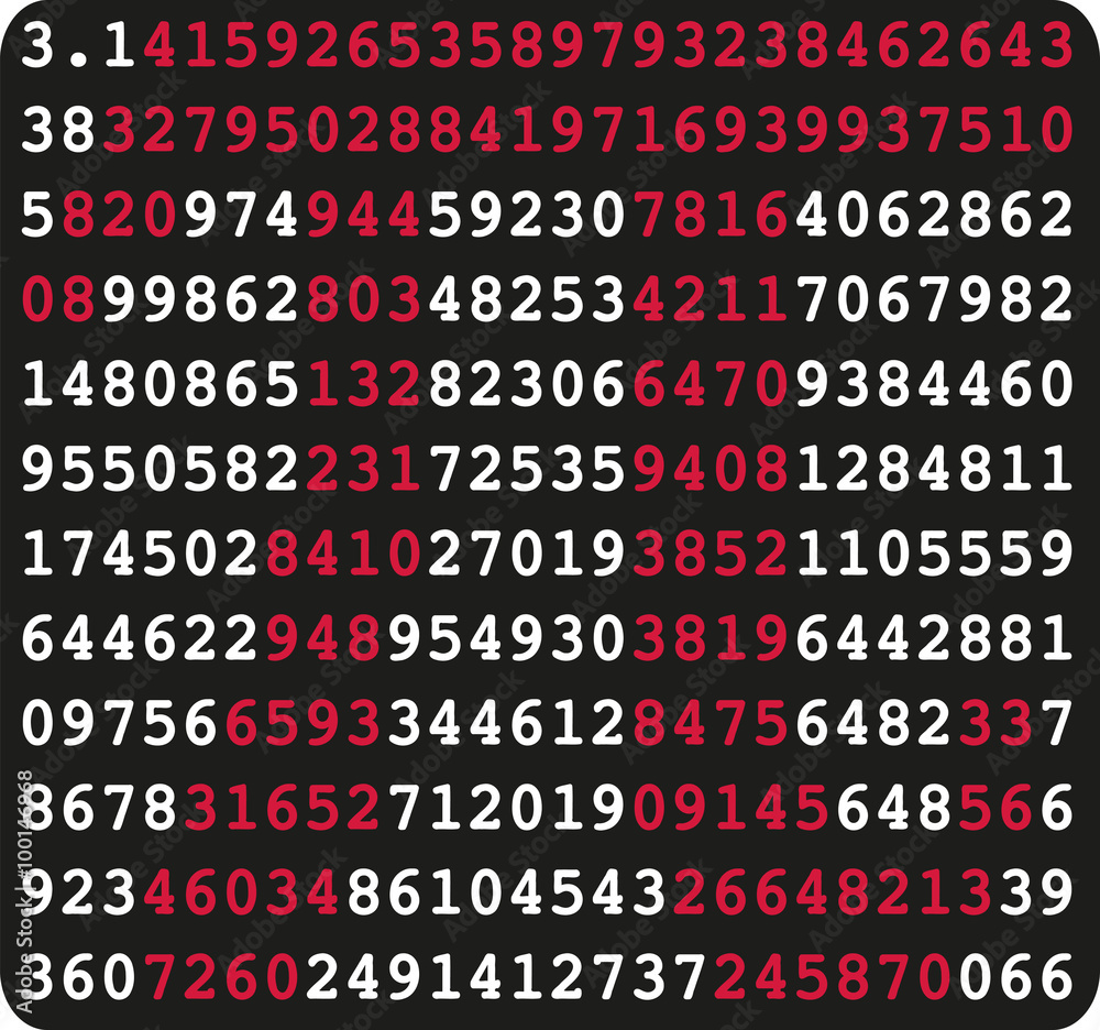 Pi sign and pi numbers on black background