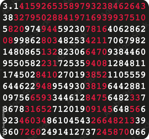 Pi sign and pi numbers on black background
