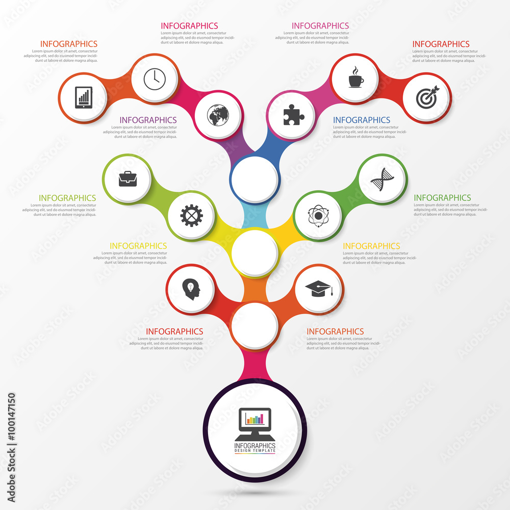 Obraz premium Abstract tree. Infographic design template. Colorful concept with icons. Vector
