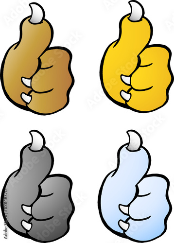 Vector Cartoon illustration of a set of four Animal Paw giving Thumb Up