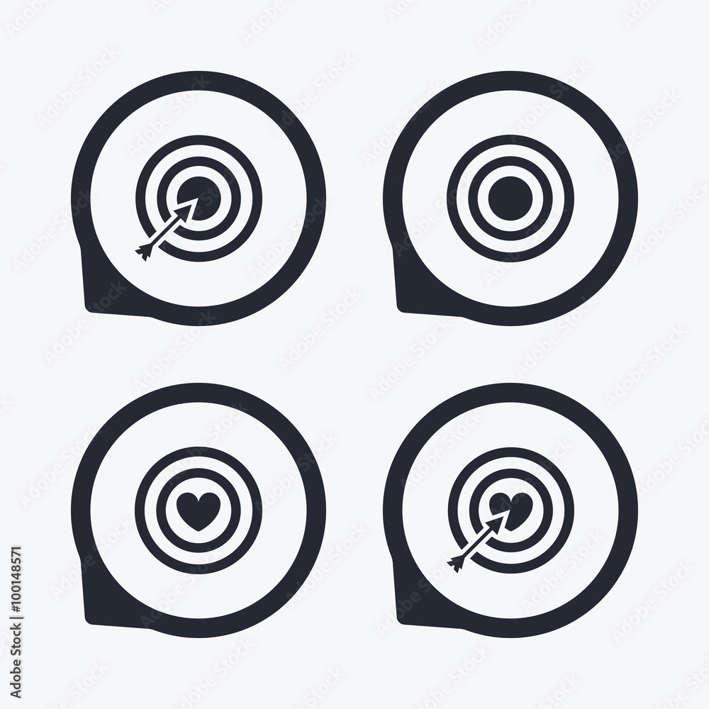 Target aim icons. Darts board signs symbols.