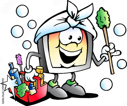 Vector Cartoon illustration of a Happy Screen or Monitor Cleaner Mascot