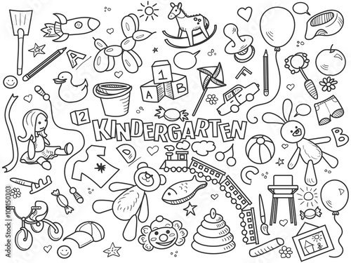 Kindergarten colorless set vector 