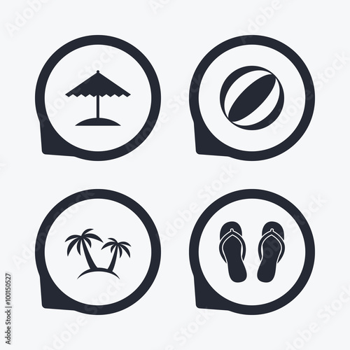 Beach holidays icons. Umbrella and sandals. © blankstock