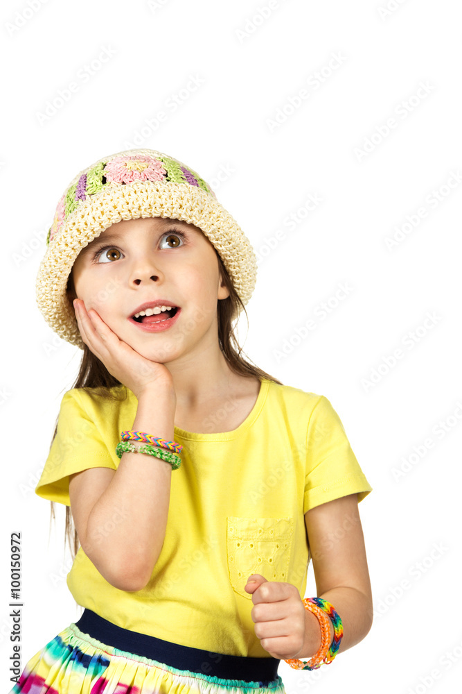 Cute little fashion girl in colorful summer clothes and hat Cute little fashion girl in colorful summer clothes and hat
