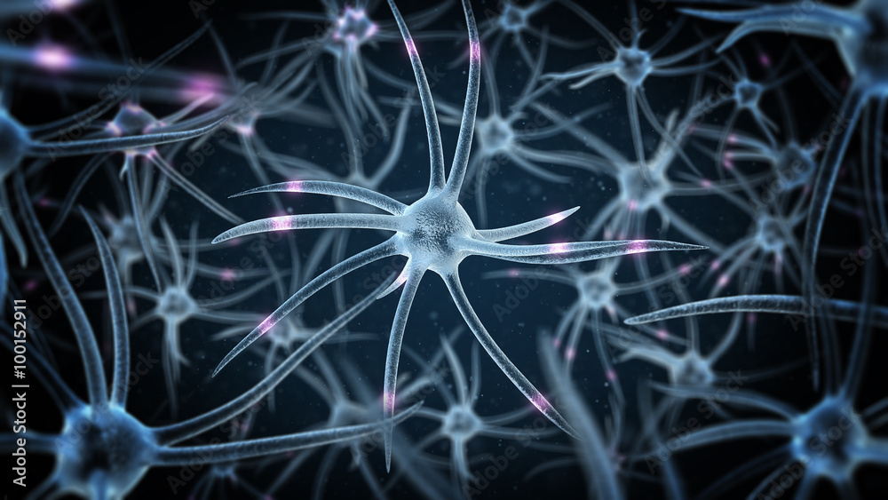 science illustration with several neurons with depth of field science illustration with several neurons with depth of field