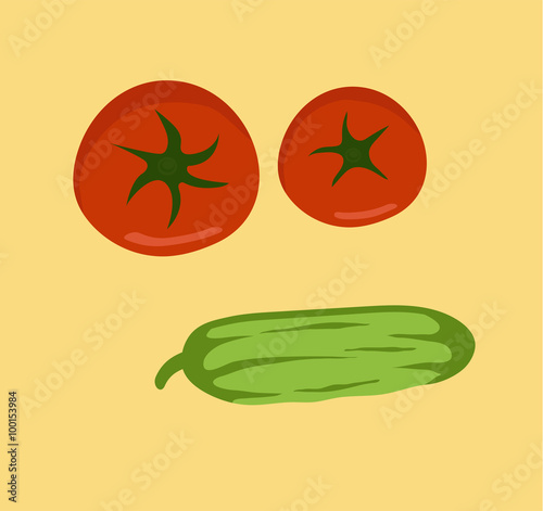 Fresh vegetables on white background. Tomato, pepper and cucumber
