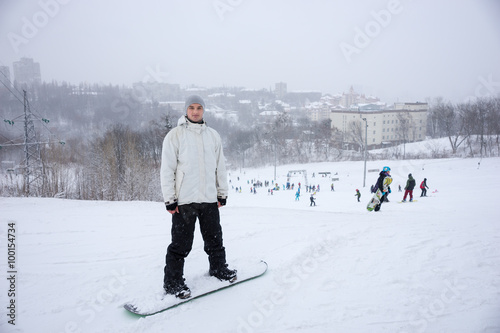 Snowboarder at an alpine resort