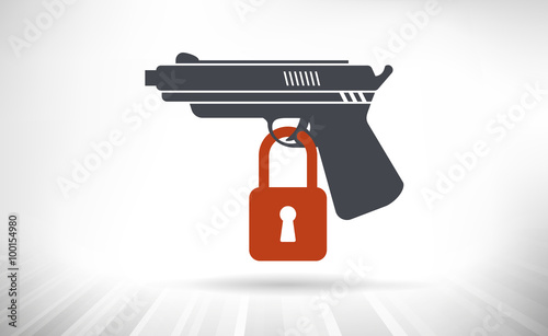 Gun Control Concept. Handgun illustration with padlock locking the trigger.