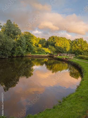 Fototapeta Naklejka Na Ścianę i Meble -  Leeds and Liverpool Canal in Evening Light, Chorley, Lancashire, UK